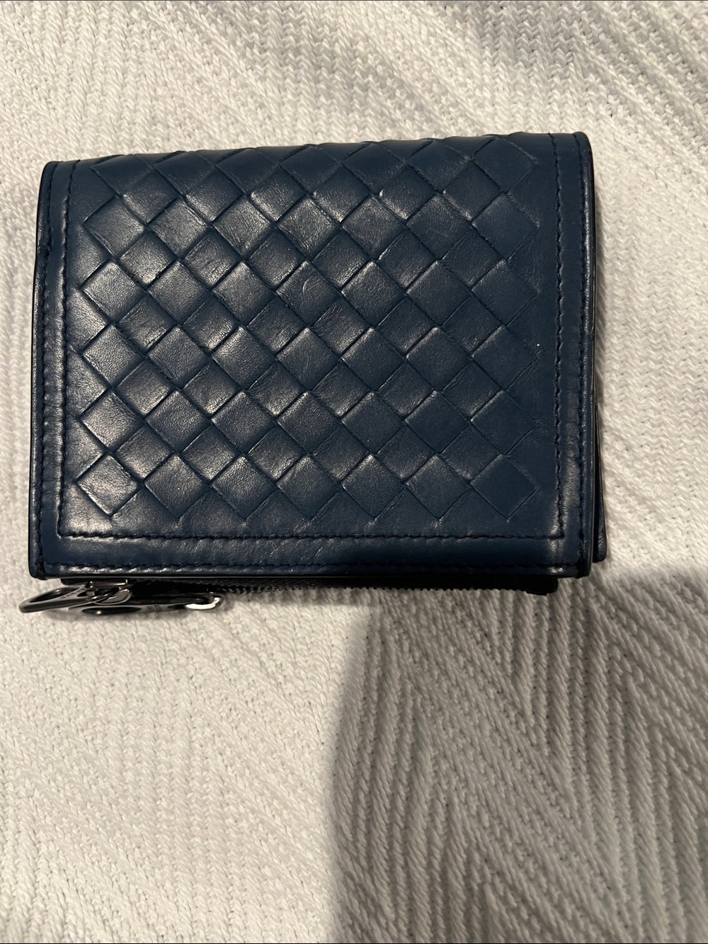 Bottega Veneta Navy Intrecciato Leather Wallet
